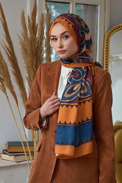 İpekhan Summer Sparkle Collection Soft Shawl Orange Burgundy 3045-10