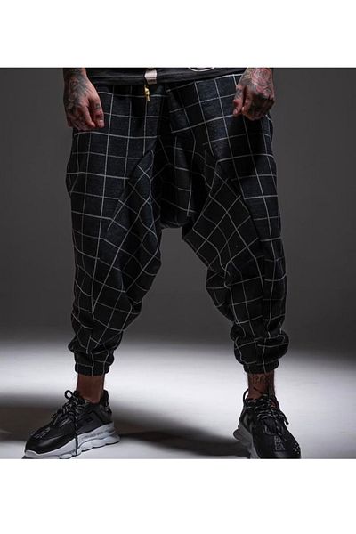 Superbluemexico Men's Shalvar Pants with Patterned Tapes