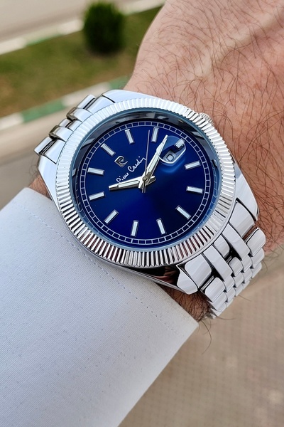 Pierre Cardin Kadranı Lacivert Kordonu Gümüş Renk 44 mm Erkek Kol Saati