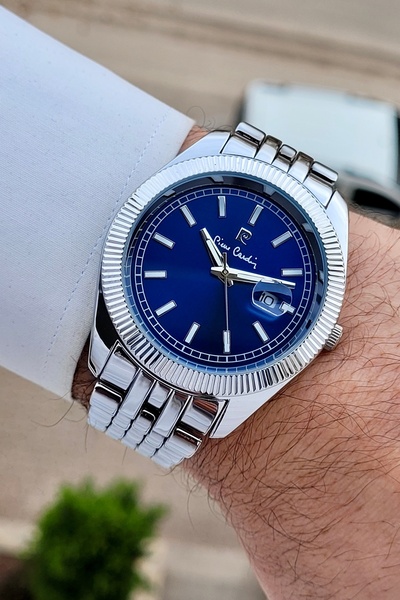 Pierre Cardin Kadranı Lacivert Kordonu Gümüş Renk 44 mm Erkek Kol Saati
