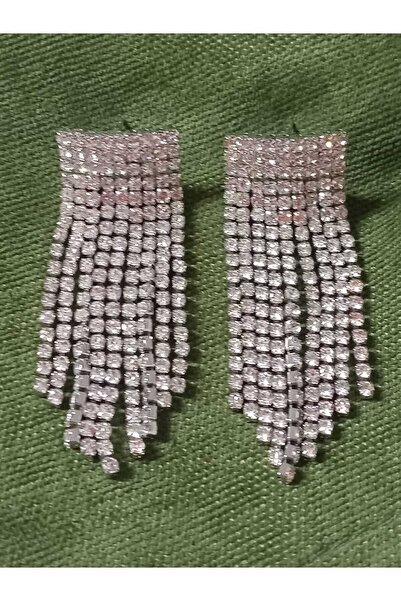 mos&more White Stone Dangle Long Women's Evening Dress Earrings