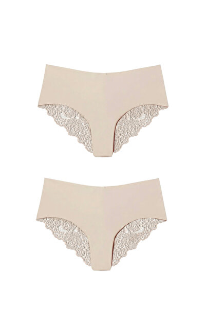 Simi Underwear Πολυτελές γυναικείο εσώρουχο με λεπτομέρεια από δαντέλα με λέιζερ, ανοιχτό καφέ, 2 τεμάχια