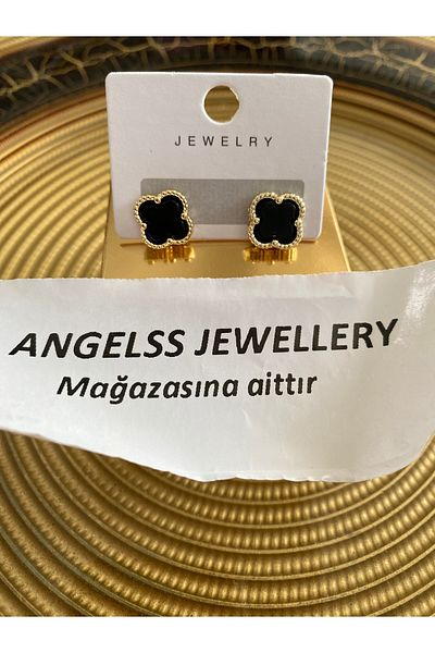 ANGELSS JEWELLERY Black Gold Minimal Earrings (Clover Model Black Gold Minimal Earrings)