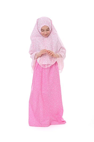 elanesa Pink Heart Printed Cotton Girl's Prayer Dress