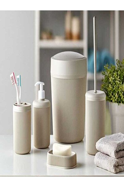 ALİSTAN Banyo Seti 5 ' Li Dış Sabunluk,Diş Fırçalık,Katı Sabunluk,Wc Fırça,Çö...