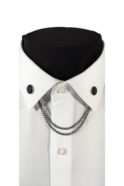 BLC Basic Line Co. Siyah Renk Mine Dolgu Metal Gömlek Yaka Iğnesi Yaka Zinciri