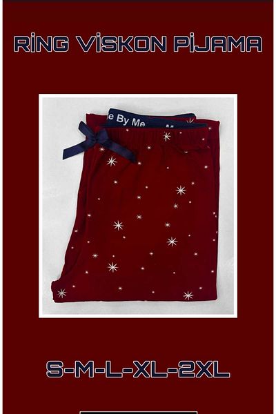 BAHHAR Women's Red High Waist Pants Without Pocket Yummyak Mevsil Viscose Pajama Bottoms
