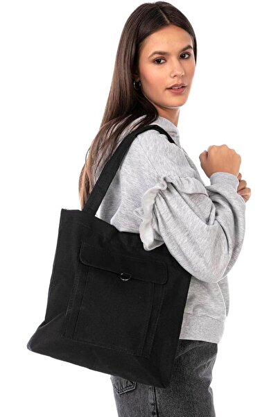 DZC KUZENLER AVM Kadın Siyah Yumuşak Bez Kumaş Kol Ve Omuz Çantası ağzı fermuarlı kadın çanta