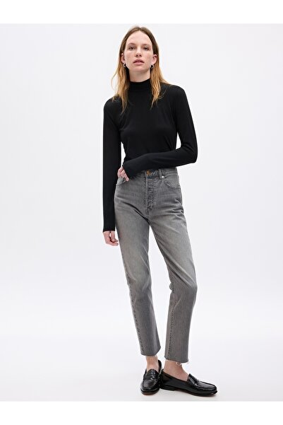 GAP Kadın Siyah Bağcıklı Balıkçı Yaka T-Shirt