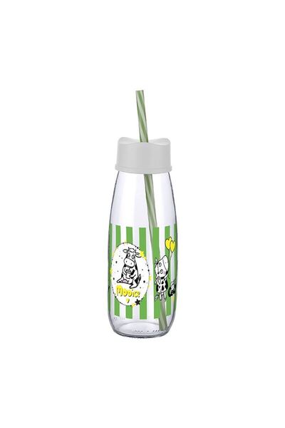 HerEveOyuncak Hayvan Figürlü Pipetli Su Ve Süt Şişeesi Cam 500 ML (2A)