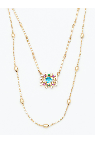 MUCCY Pieces of Style 2 Zincirli Turkuaz Zirkon Taşlı Göz Temalı Zarif Kolye