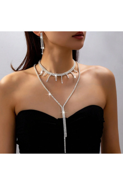 Mupten Zirkon Taşlı Takı Seti Kolye Küpe  Set