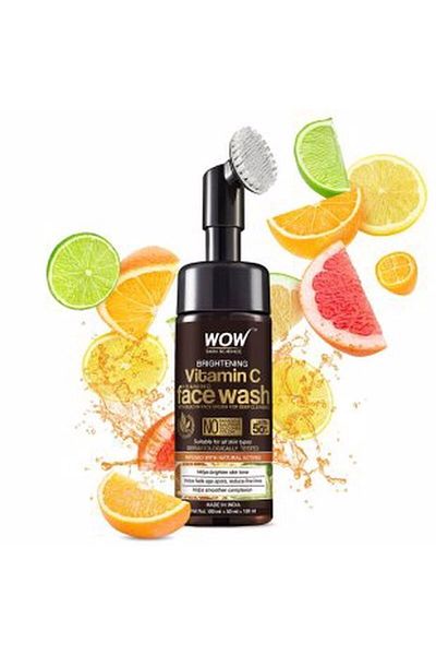 WOW Skin Science Vitamin C Face Wash Foam Facial Cleanser with Brush 98.7% Natural Ingredient, Brightening