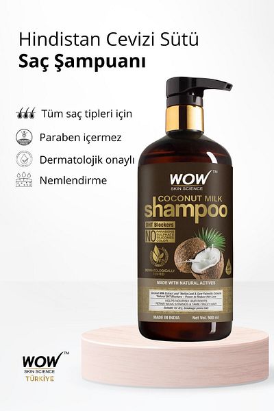WOW Skin Science Coconut Milk Shampoo - 97.2% Natural Ingredient, Moisturizing and Nourishing, Anti-Spill 500ml
