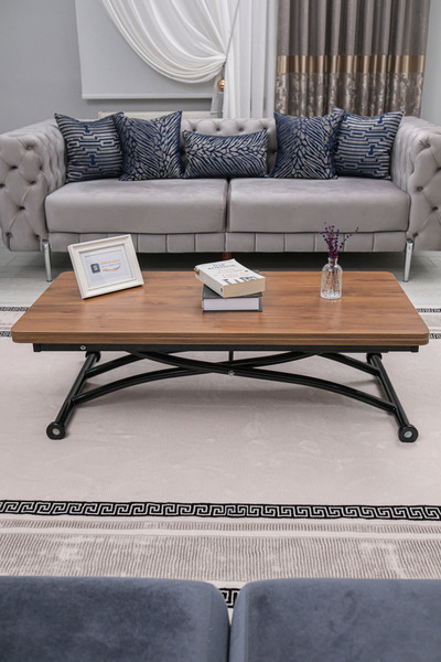 SEHPAM AKILLI Akıllı Sehpa Juppo Üst Tabla Mdf Ceviz Oval Köşe Alt Ayak Siyah Dışa Kıvrım