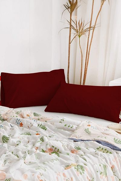 TeksNil Home |   Plain Cotton 2-Piece Claret Red Pillowcase |   50 X 70 cm with Cover |