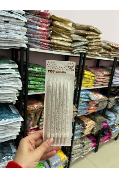 BALON HOME Uzun Makaron Renkler ve Simli Pasta Mumu Çeşitleri (6Adet) Doğum G...