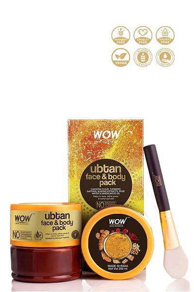 WOW Skin Science Ubtan Face and Body Mask – 91.53% Natural Ingredient, Skin Cleansing and Brightening with Saffron and Turmeric