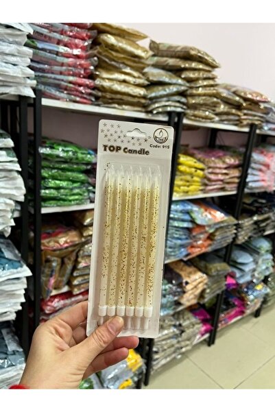 BALON HOME Uzun Makaron Renkler ve Simli Pasta Mumu Çeşitleri (6Adet) Doğum G...