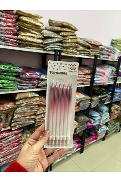 BALON HOME Uzun Makaron Renkler ve Simli Pasta Mumu Çeşitleri (6Adet) Doğum G...