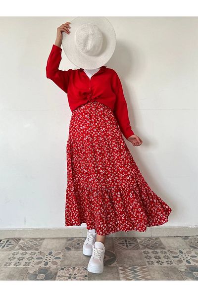 ENDAMIM Layered Viscose Skirt - Floral Pattern