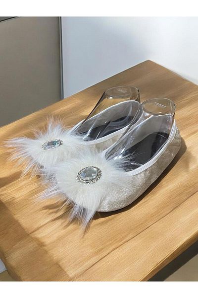 özmel home dekor Special Stoned Velvet Coated Furry   House Slippers Booties