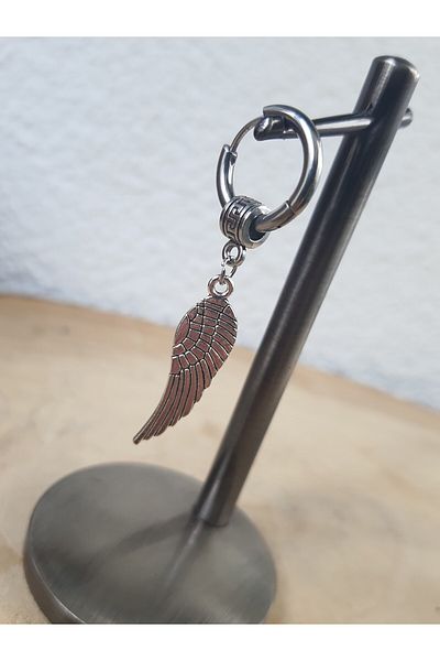 kurukafagift Stainless Steel Hoop Men's Earrings with Angel Wing Charm