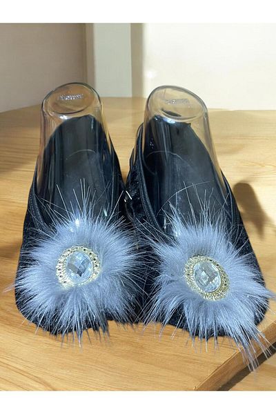 özmel home dekor Special Stoned Velvet Coated Furry   House Slippers Booties