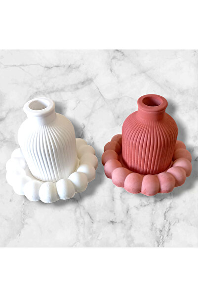 Semgiller 2' Li Tabak Ve vazo Seti İskandinav Dekoratif Beton biblo