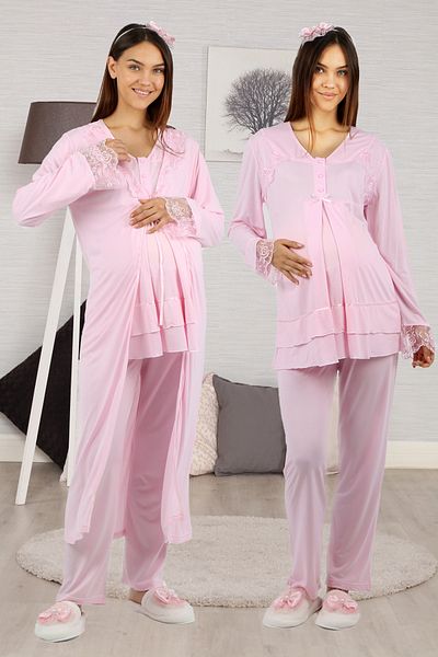 lohusahamile Effortt - Pink Lace Maternity Sleepwear and Dressing Gown Set