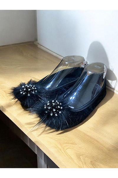 özmel home dekor Special Stoned Velvet Coated Furry   House Slippers Booties