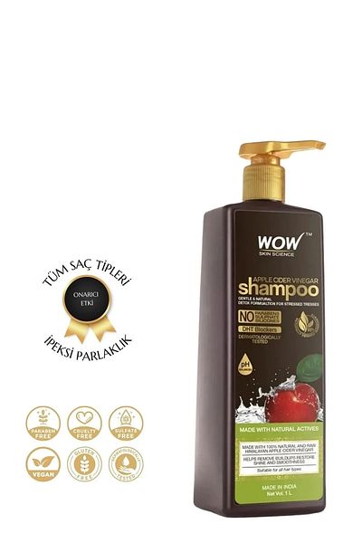 WOW Skin Science Apple Cider Vinegar Shampoo - 100% Pure, Ecocert Certified, Dandruff and Flaking Detail 1L