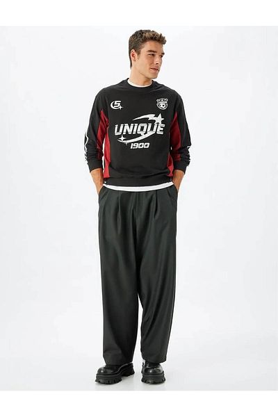 Koton Crew Neck Cotton Blend College nyomott pulóver