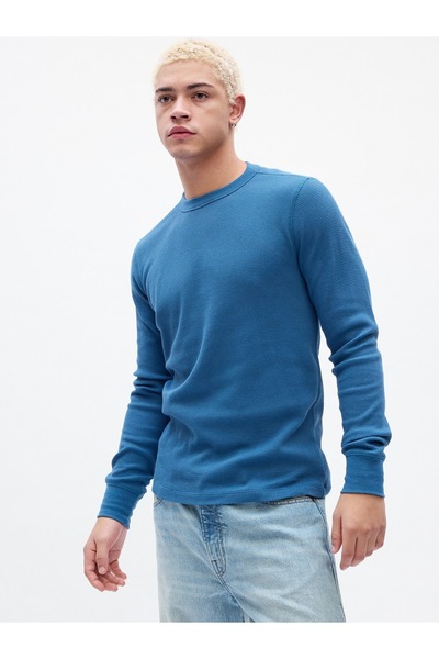 GAP Erkek Mavi Waffle Örgü T-Shirt