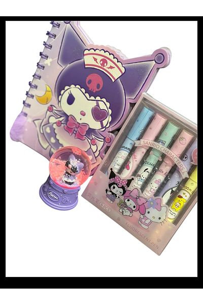 Happystore 6-Piece Phosphorescent Kuromi Notebook Pen Globe Set - 3-Piece Cool Set