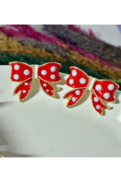 mos&more Red Enamel Bow Polka Dot Earrings