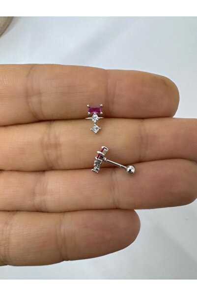 Arescollection 1 adet bordo zirkon taşlı helix tragus flat lobe uyumlu piercing