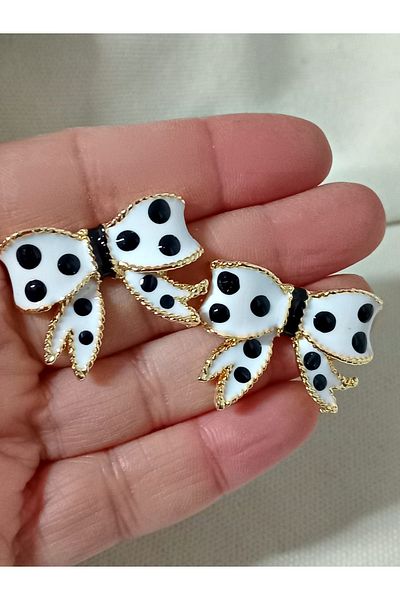 mos&more White Enamel Bow Polka Dot Earrings