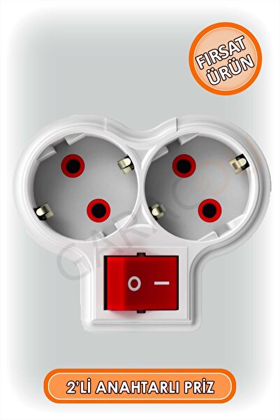 Astakos 2'li Kaliteli Anahtarlı Topraklı Kablosuz Golyat Priz Çoğaltıcı 1 Ade...