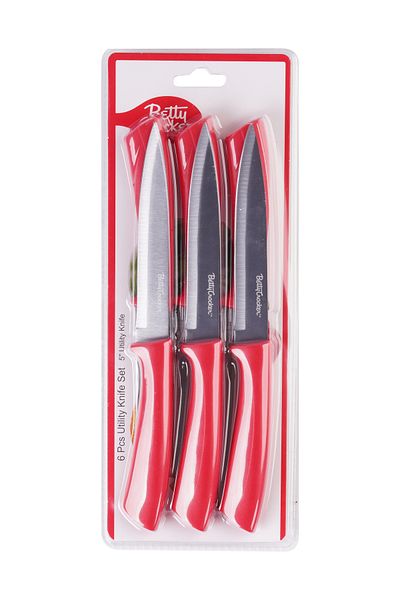 BETTY CROCKER Utility Knife Set Of 6 Pieces 12.8Cm Red