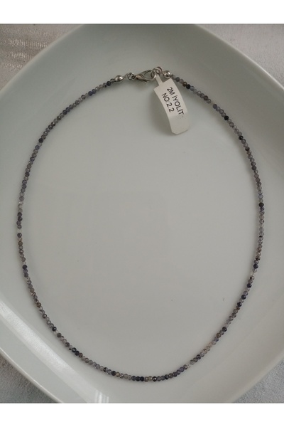 Mudita Tasarım 2 mm faset kesim gerçek doğal İyolit ( su safiri ) kolye