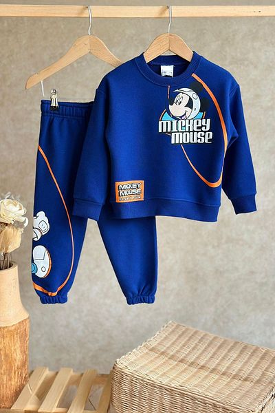Skygo Costum pentru băiat din țesătură liliac cu 3 fire cu imprimeu astronaut Mickey Maus - bleumarin