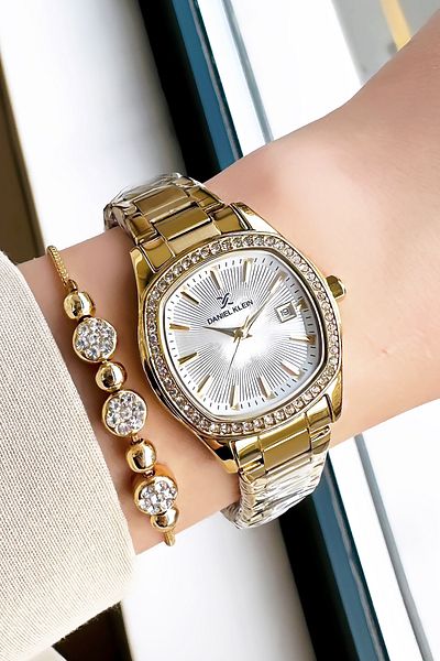 Daniel Klein Gold Colored 3 Atm Waterproof Women's Wristwatch - Steel Cord Bracelet Gift DKBY2019C1