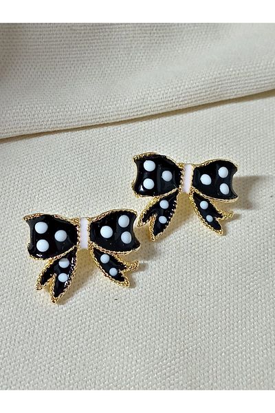 mos&more Black Enamel Bow Polka Dot Earrings