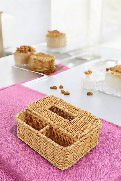 NEWNOW Плетена поставка за салфетки, 2 отделения, 24 X 16 X 9 см