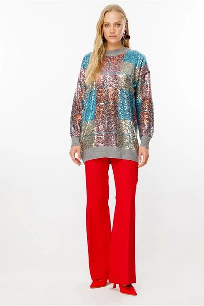 Ghisa Gray Sequined Knitted Tunic