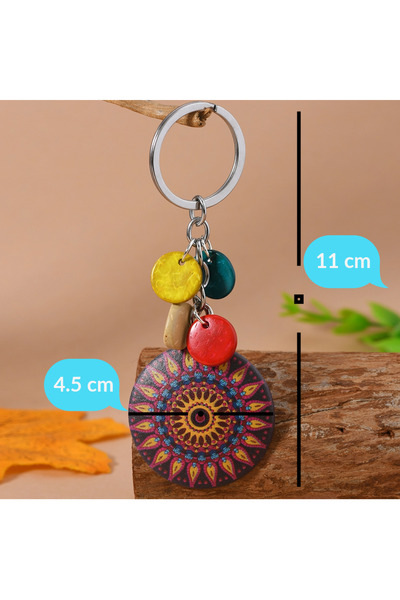Street Bag Natural Coco Nut Keychain with Ethnic and Authentic Mandala Pattern - Made of Coconut Shell