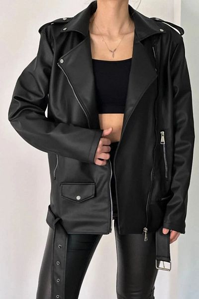 MEECY Übergroße Biker-Lederjacke für Damen