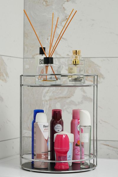 EMA HOME 2-Tier Multi-Purpose Chrome Bathroom Organizer Cosmetics and Jewelry Organizer