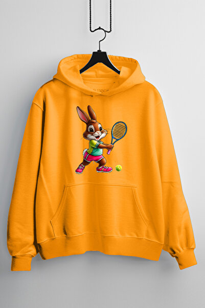 Zestia هودي للجنسين، حيوانات، تصميم أرنب تينيسي، مطبوع، عادي، لون برتقالي، هودي رقم: 00539